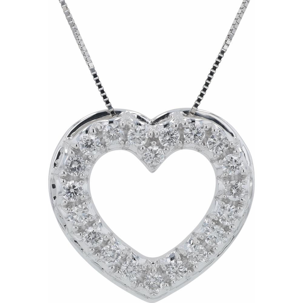 14K White Gold Heart Pendant with 0.50 Carats Total Round Diamonds
