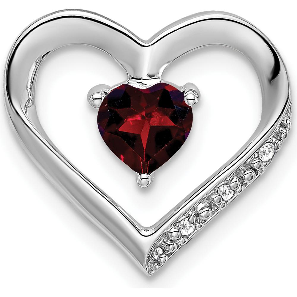 14K White Gold Heart Pendant with 0.55 Carat Garnet and 3 Round Diamonds - 0.03 Carat Total Diamond Weight by Lumare Gioia