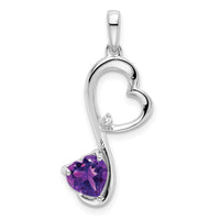 14K White Gold Heart Pendant with 0.628 Carat Amethyst and 0.01 Carat Diamond Accent by Lumare Gioia