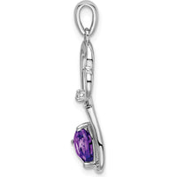 14K White Gold Heart Pendant with 0.628 Carat Amethyst and 0.01 Carat Diamond Accent by Lumare Gioia