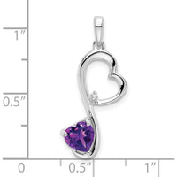 14K White Gold Heart Pendant with 0.628 Carat Amethyst and 0.01 Carat Diamond Accent by Lumare Gioia