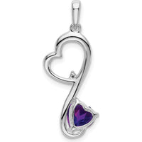 14K White Gold Heart Pendant with 0.628 Carat Amethyst and 0.01 Carat Diamond Accent by Lumare Gioia