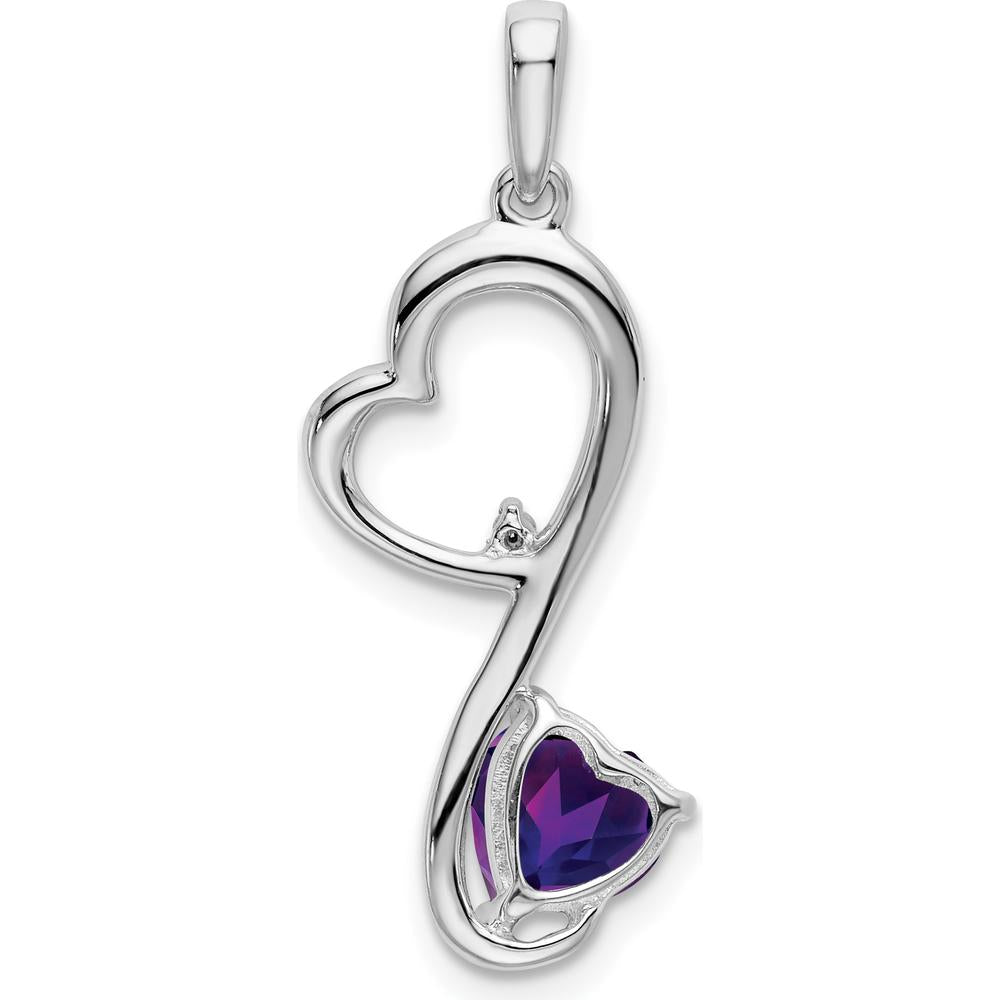14K White Gold Heart Pendant with 0.628 Carat Amethyst and 0.01 Carat Diamond Accent by Lumare Gioia