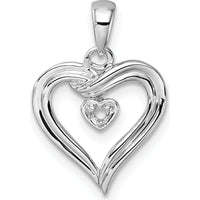 14K White Gold Heart Pendant with 1.6mm Round Stone - 0.02 Carat Total Weight by Monteluci Fine Jewelry