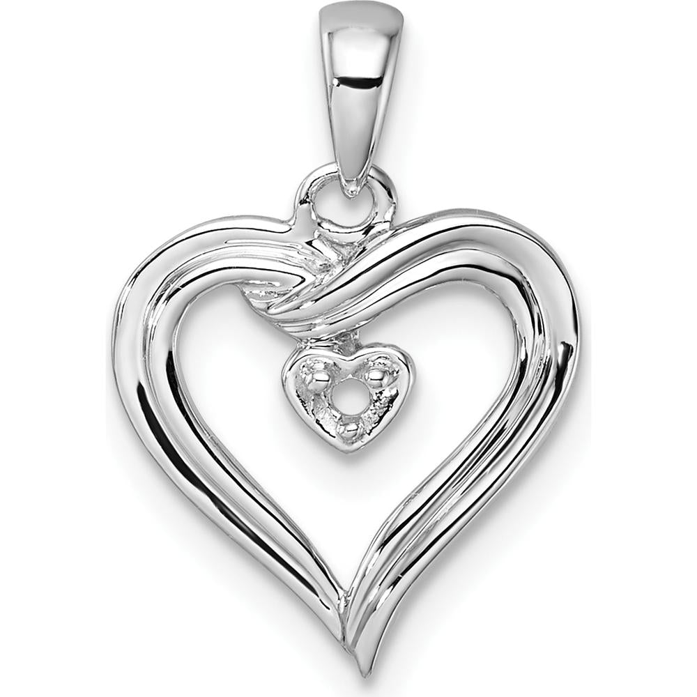14K White Gold Heart Pendant with 1.6mm Round Stone - 0.02 Carat Total Weight by Monteluci Fine Jewelry