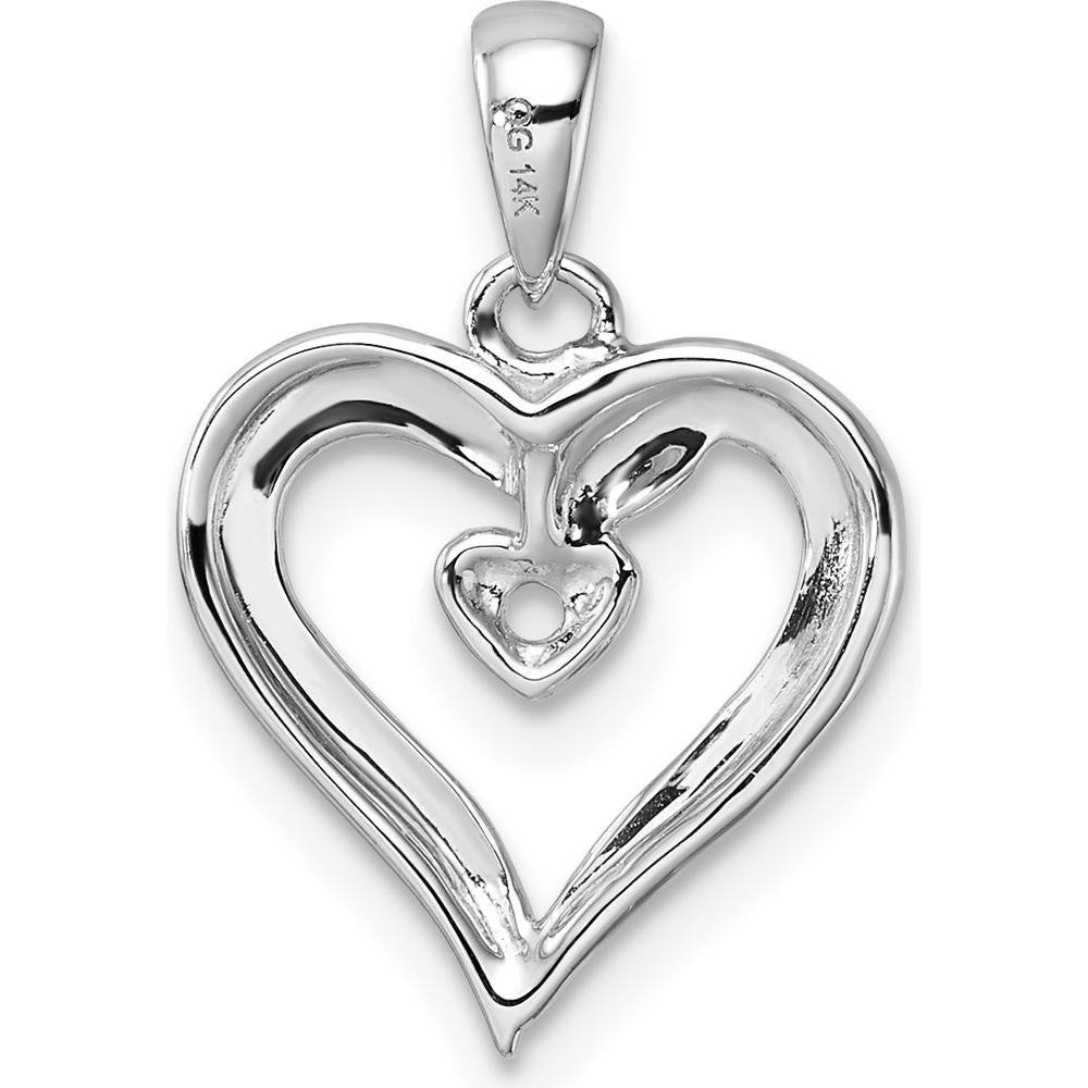 14K White Gold Heart Pendant with 1.6mm Round Stone - 0.02 Carat Total Weight by Monteluci Fine Jewelry