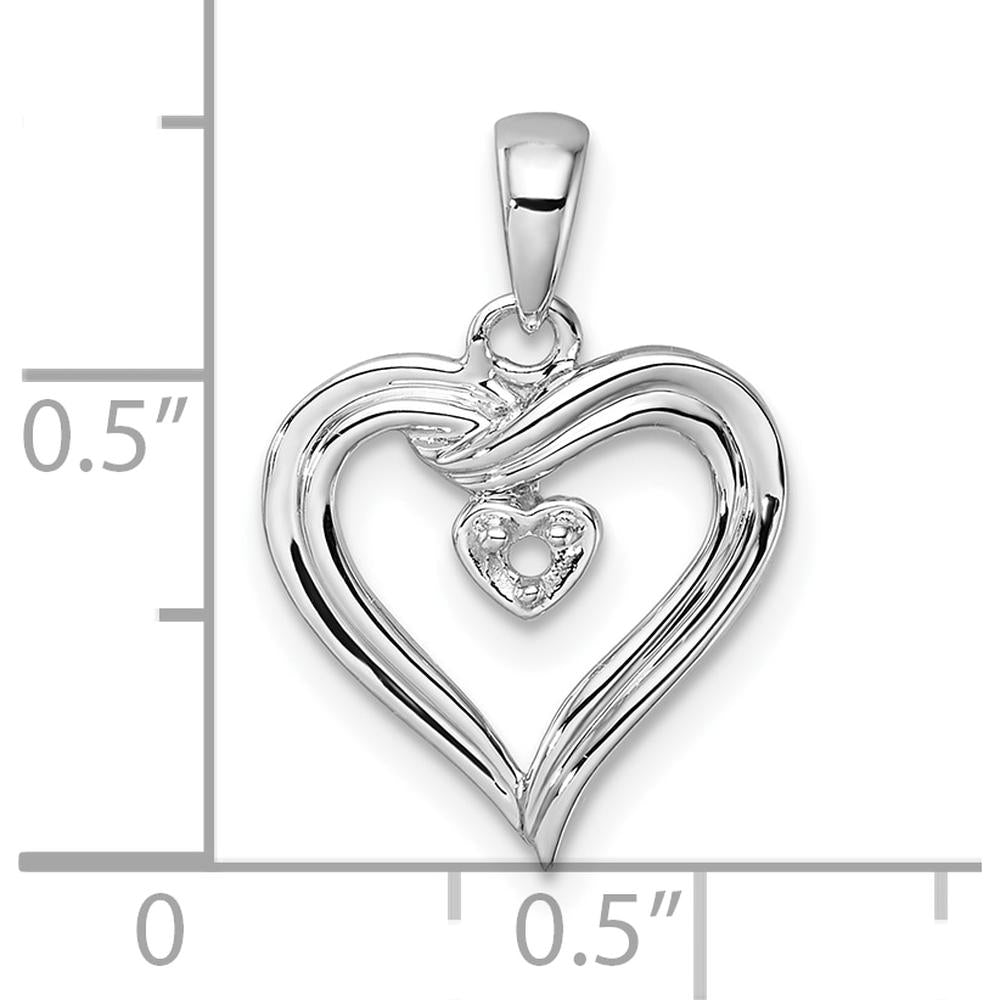 14K White Gold Heart Pendant with 1.6mm Round Stone - 0.02 Carat Total Weight by Monteluci Fine Jewelry