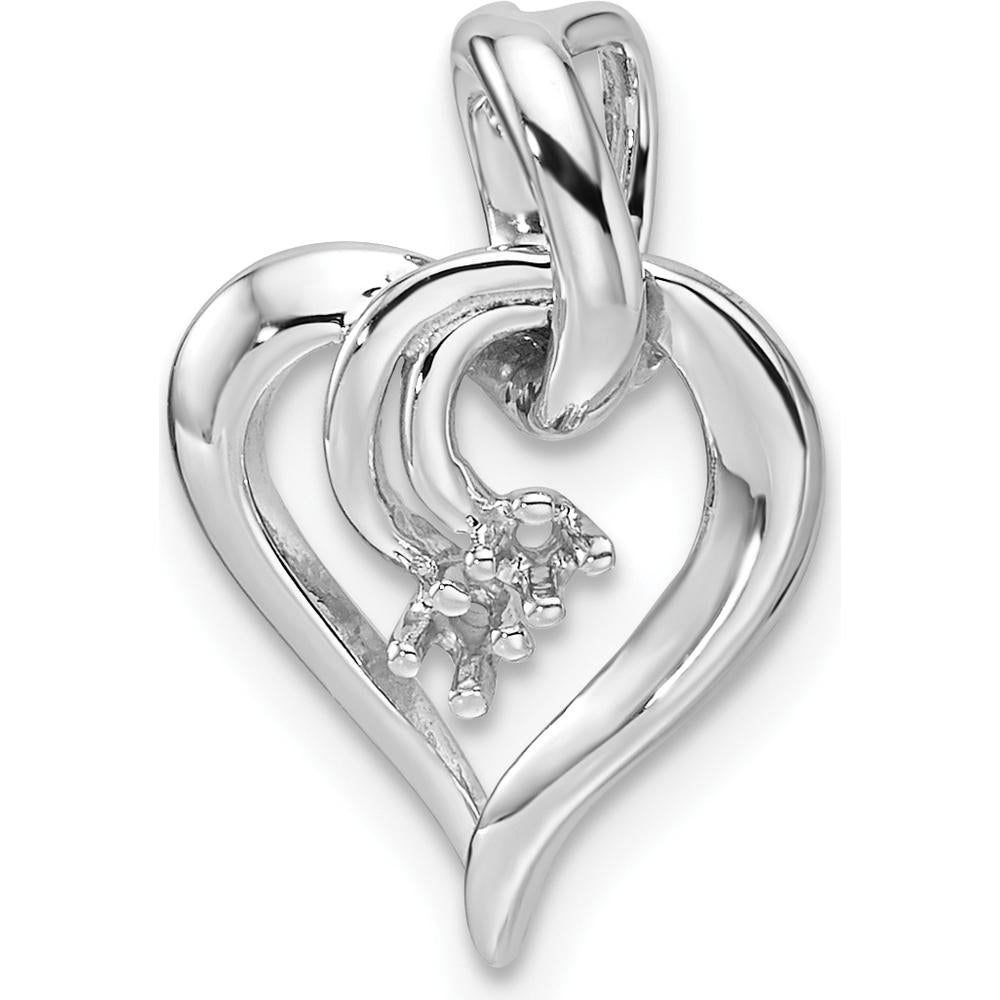 14K White Gold Heart Pendant with 1.6mm Stones - Rhodium Plated - Polished Finish by Monteluci Fine Jewelry