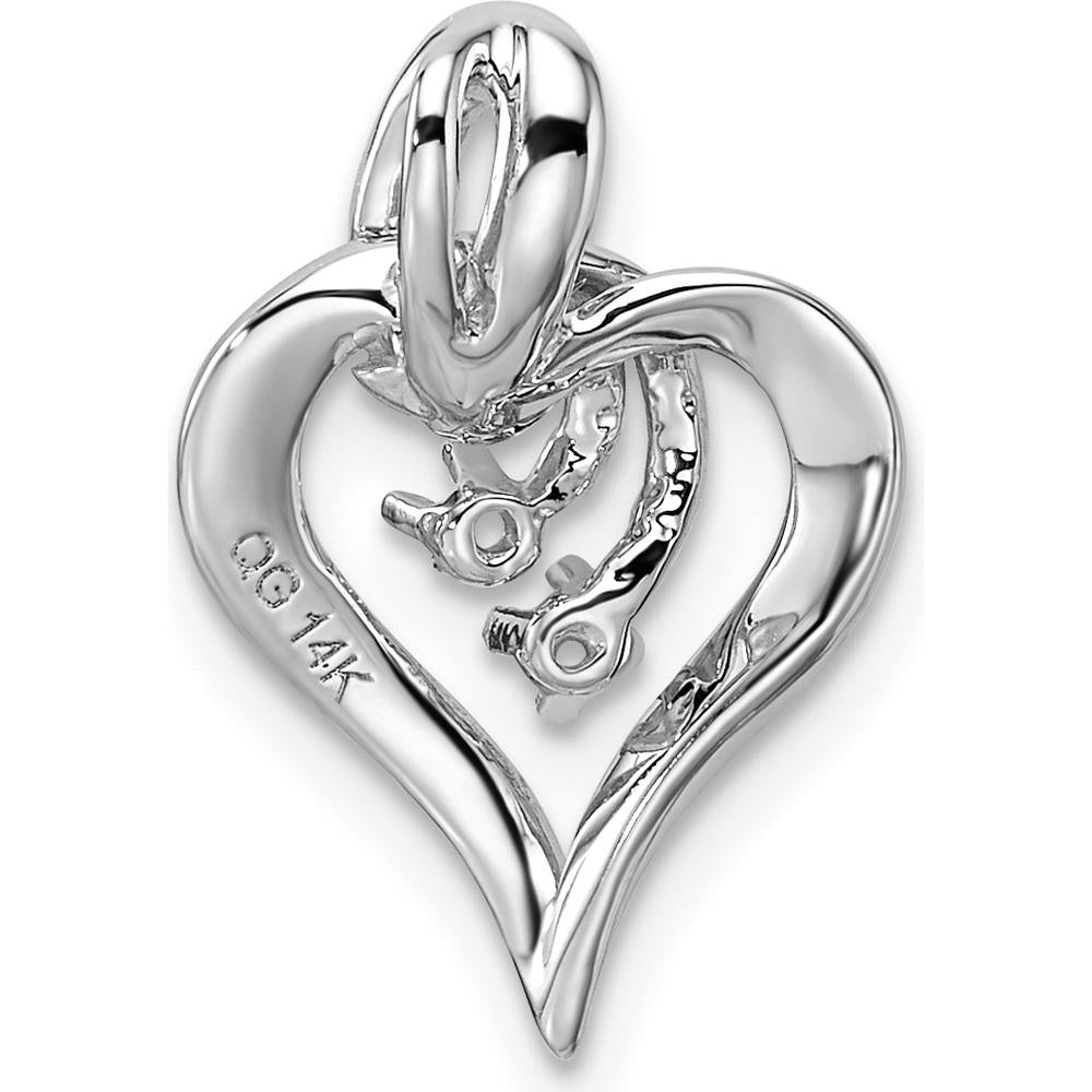 14K White Gold Heart Pendant with 1.6mm Stones - Rhodium Plated - Polished Finish by Monteluci Fine Jewelry