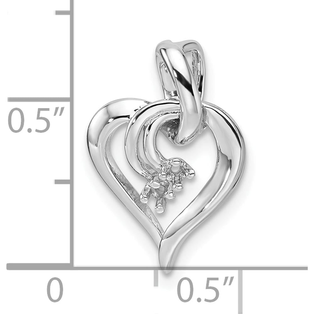 14K White Gold Heart Pendant with 1.6mm Stones - Rhodium Plated - Polished Finish by Monteluci Fine Jewelry