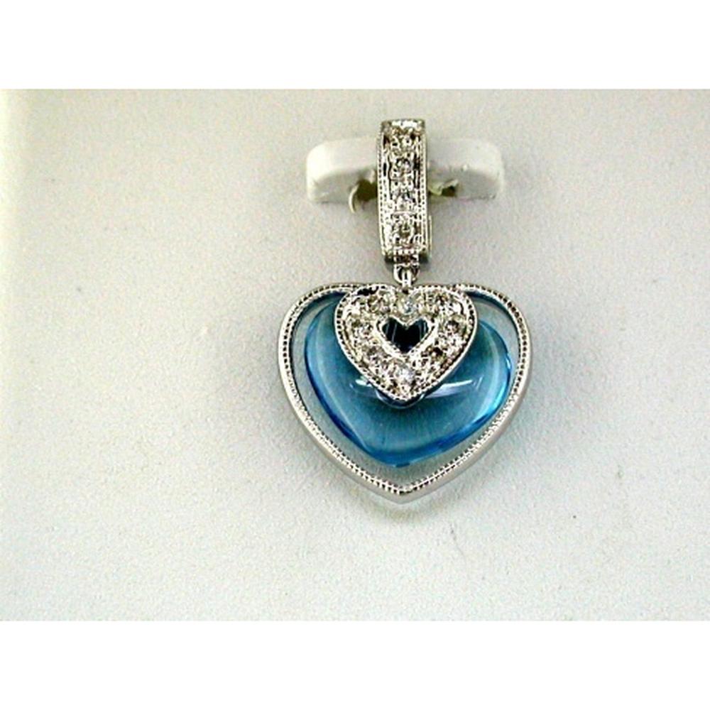 14K White Gold Heart Pendant with 2.10 Carat Blue Topaz and 0.07 Carat Round Diamond Accents – Milgrain Detailing - Royal Jewelry
