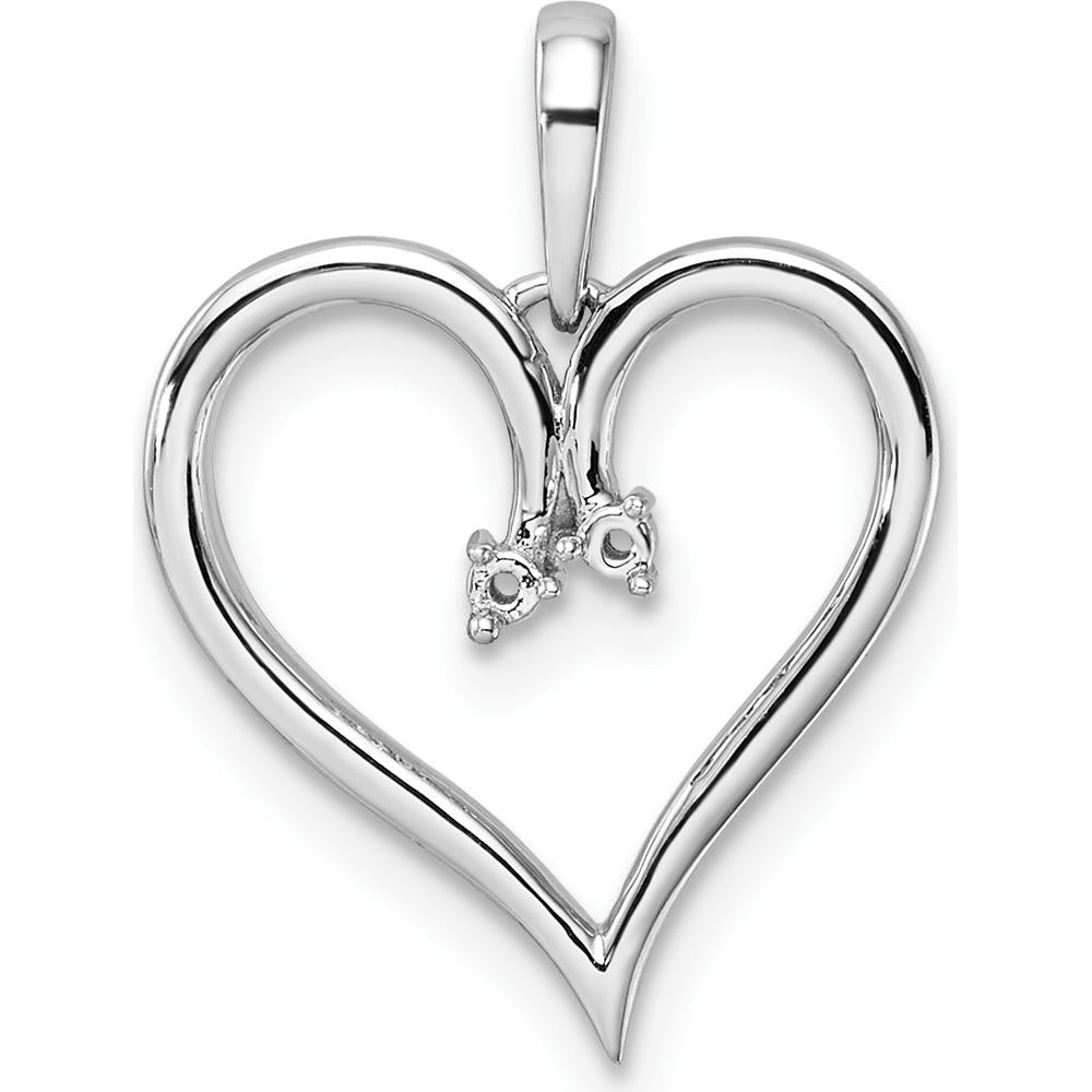 14K White Gold Heart Pendant with 2 Round Diamonds - 0.015 Carat Total Weight by Monteluci Fine Jewelry