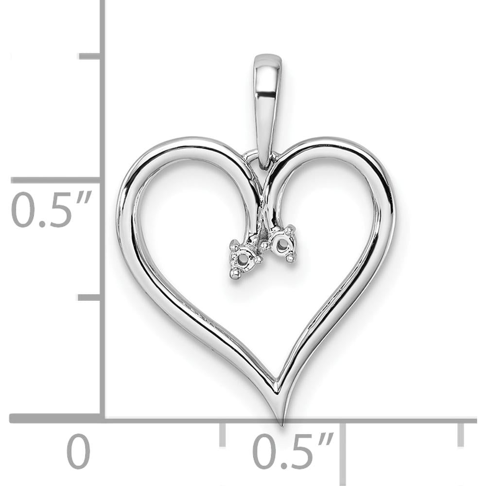 14K White Gold Heart Pendant with 2 Round Diamonds - 0.015 Carat Total Weight by Monteluci Fine Jewelry