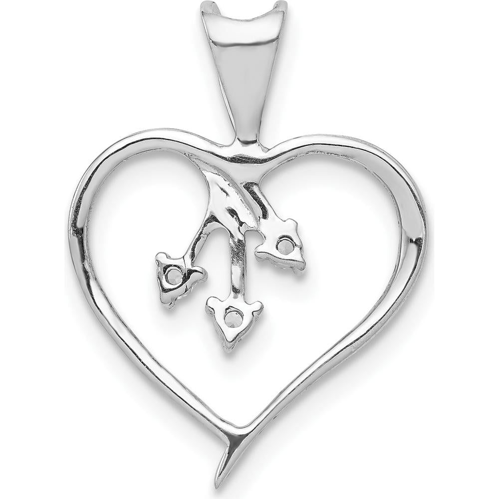 14K White Gold Heart Pendant with 3-Prong Set Round Diamonds - 0.02 Carat Total Diamond Weight by Monteluci Fine Jewelry