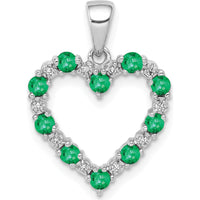 14K White Gold Heart Pendant with Emeralds and Diamonds - 0.04 Carat Total Emerald Weight, 0.003 Carat Total Diamond Weight by Lumare Gioia