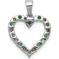 14K White Gold Heart Pendant with Emeralds and Diamonds - 0.04 Carat Total Emerald Weight, 0.003 Carat Total Diamond Weight by Lumare Gioia
