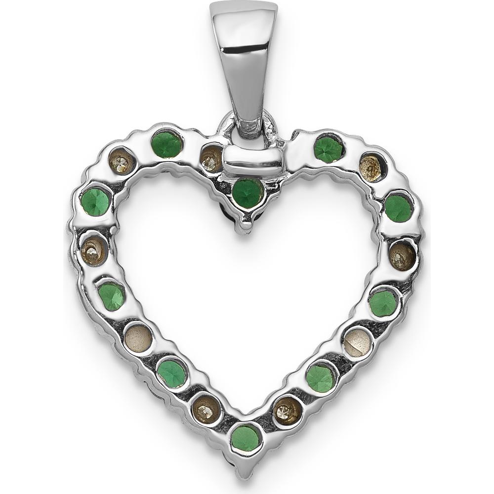 14K White Gold Heart Pendant with Emeralds and Diamonds - 0.04 Carat Total Emerald Weight, 0.003 Carat Total Diamond Weight by Lumare Gioia