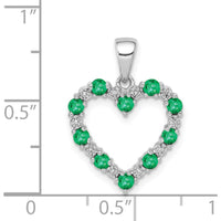 14K White Gold Heart Pendant with Emeralds and Diamonds - 0.04 Carat Total Emerald Weight, 0.003 Carat Total Diamond Weight by Lumare Gioia