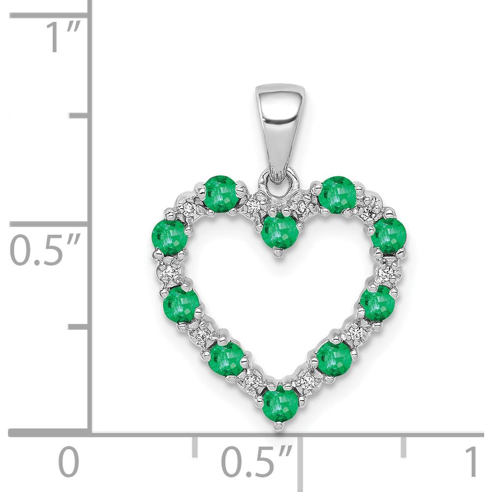 14K White Gold Heart Pendant with Emeralds and Diamonds - 0.04 Carat Total Emerald Weight, 0.003 Carat Total Diamond Weight by Lumare Gioia