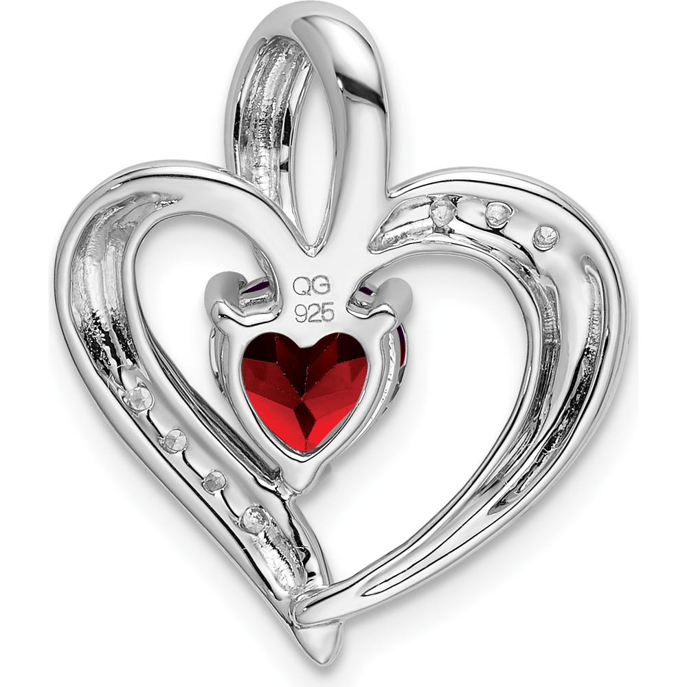 14K White Gold Heart Pendant with Natural Garnet and Round Diamonds - 0.992 Carat Total Gemstone Weight by Lumare Gioia