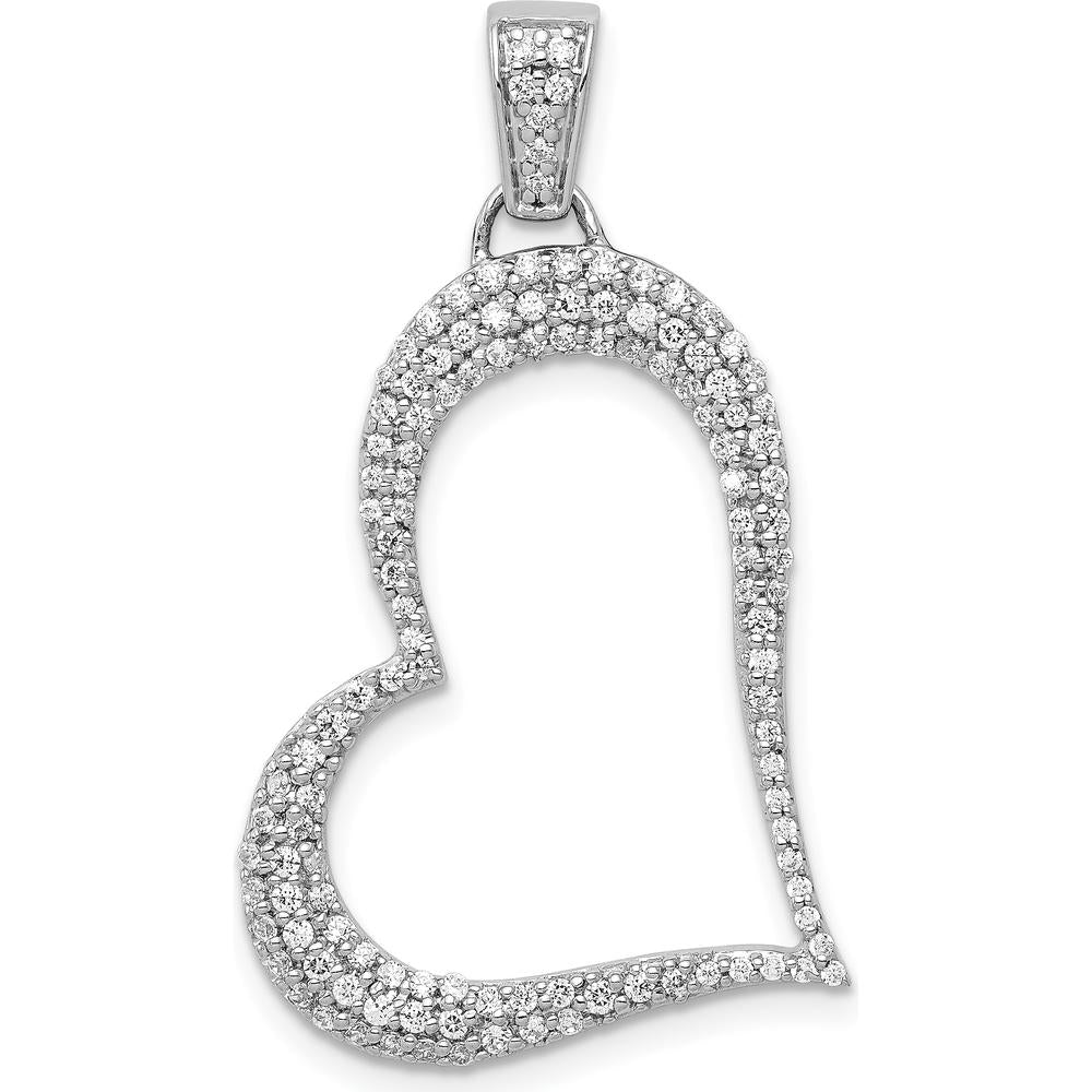 14K White Gold Heart Pendant with Natural Round Diamonds - 1/2 Carat Total Diamond Weight by Monteluci Fine Jewelry