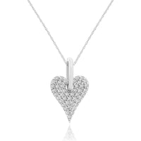 14K White Gold Heart Pendant with Pavé-Set Round Diamonds - 0.25 Carat Total Diamond Weight - Royal Jewelry