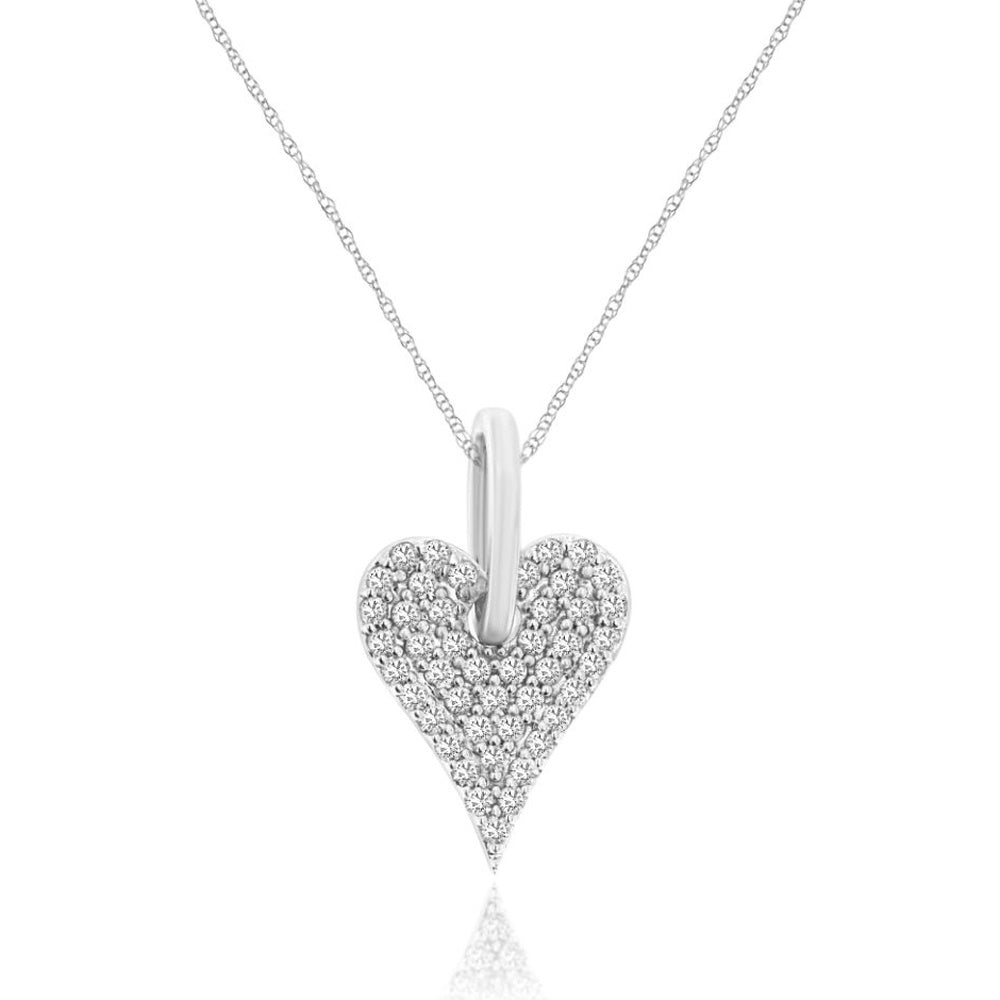 14K White Gold Heart Pendant with Pavé-Set Round Diamonds - 0.25 Carat Total Diamond Weight - Royal Jewelry