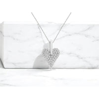 14K White Gold Heart Pendant with Pavé-Set Round Diamonds - 0.25 Carat Total Diamond Weight - Royal Jewelry