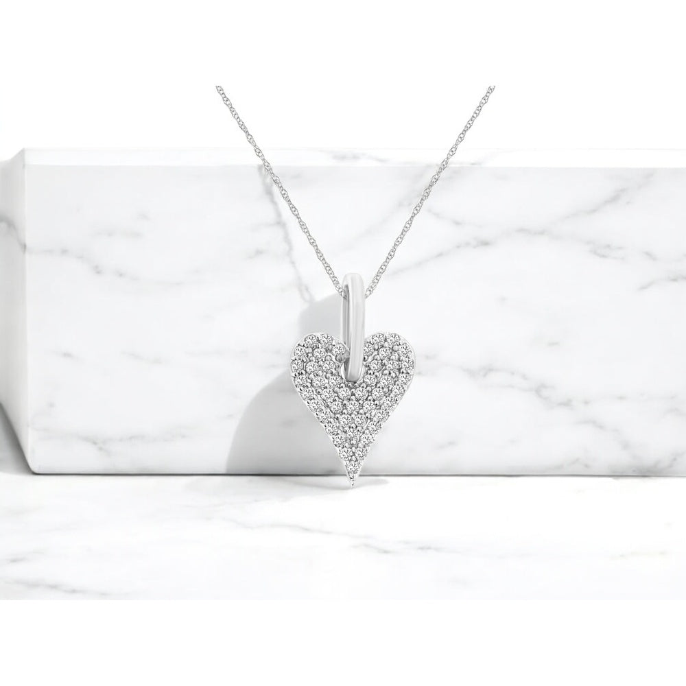 14K White Gold Heart Pendant with Pavé-Set Round Diamonds - 0.25 Carat Total Diamond Weight - Royal Jewelry