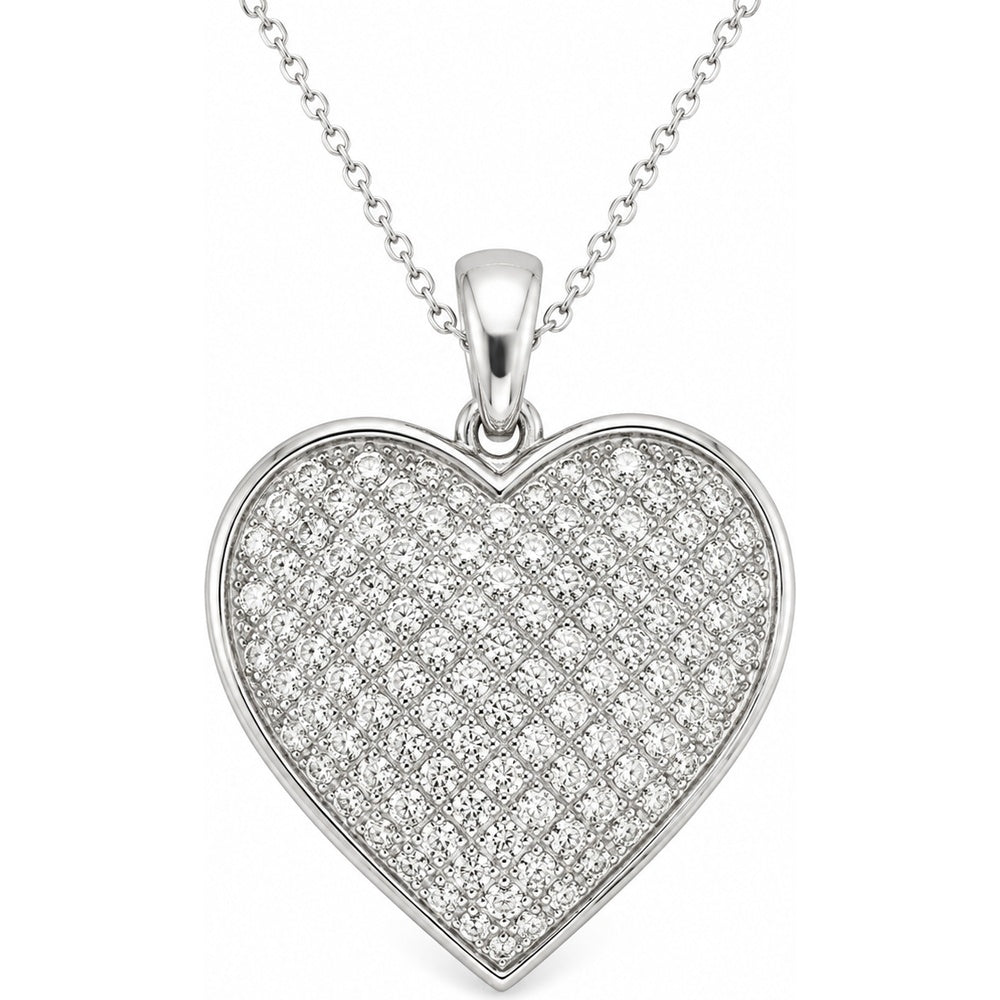 14K White Gold Heart Pendant with Pave-Set Round Diamonds - 3.55 Carat Total Diamond Weight by Auriventus