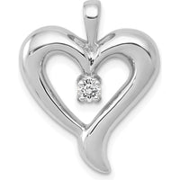 14K White Gold Heart Pendant with Round 2.9mm Stone - Rhodium Plated by Oro Pregiato