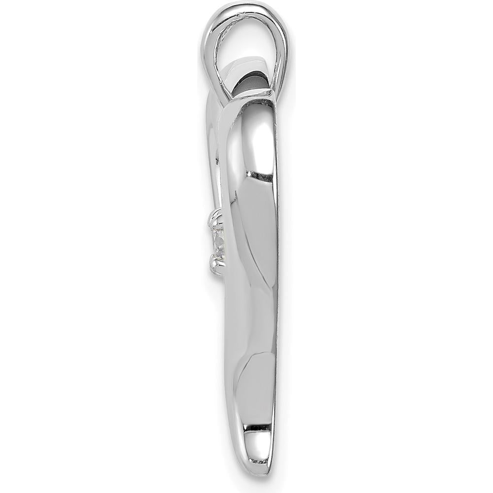 14K White Gold Heart Pendant with Round 2.9mm Stone - Rhodium Plated by Oro Pregiato
