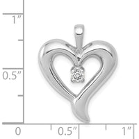 14K White Gold Heart Pendant with Round 2.9mm Stone - Rhodium Plated by Oro Pregiato
