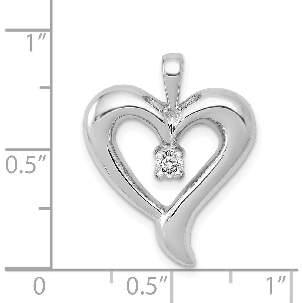 14K White Gold Heart Pendant with Round 2.9mm Stone - Rhodium Plated by Oro Pregiato
