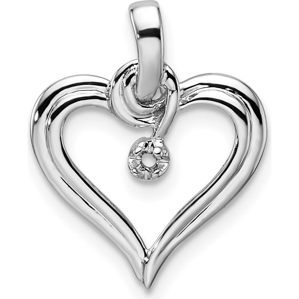 14K White Gold Heart Pendant with Round Diamond Stone - 0.02 Carat Total Diamond Weight by Monteluci Fine Jewelry