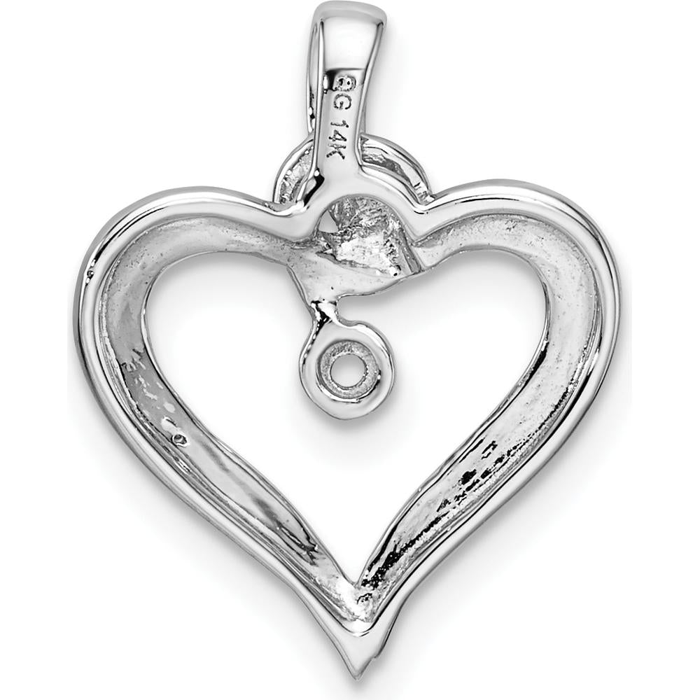14K White Gold Heart Pendant with Round Diamond Stone - 0.02 Carat Total Diamond Weight by Monteluci Fine Jewelry