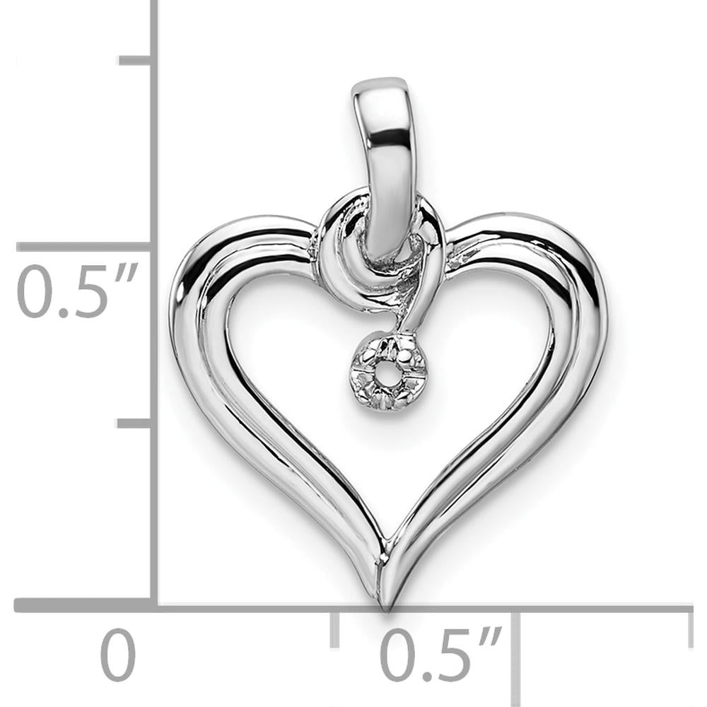 14K White Gold Heart Pendant with Round Diamond Stone - 0.02 Carat Total Diamond Weight by Monteluci Fine Jewelry
