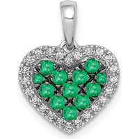 14K White Gold Heart Pendant with Round Emeralds and Diamond Accents - 0.033 Carat Emeralds, 0.005 Carat Diamonds by Monteluci Fine Jewelry