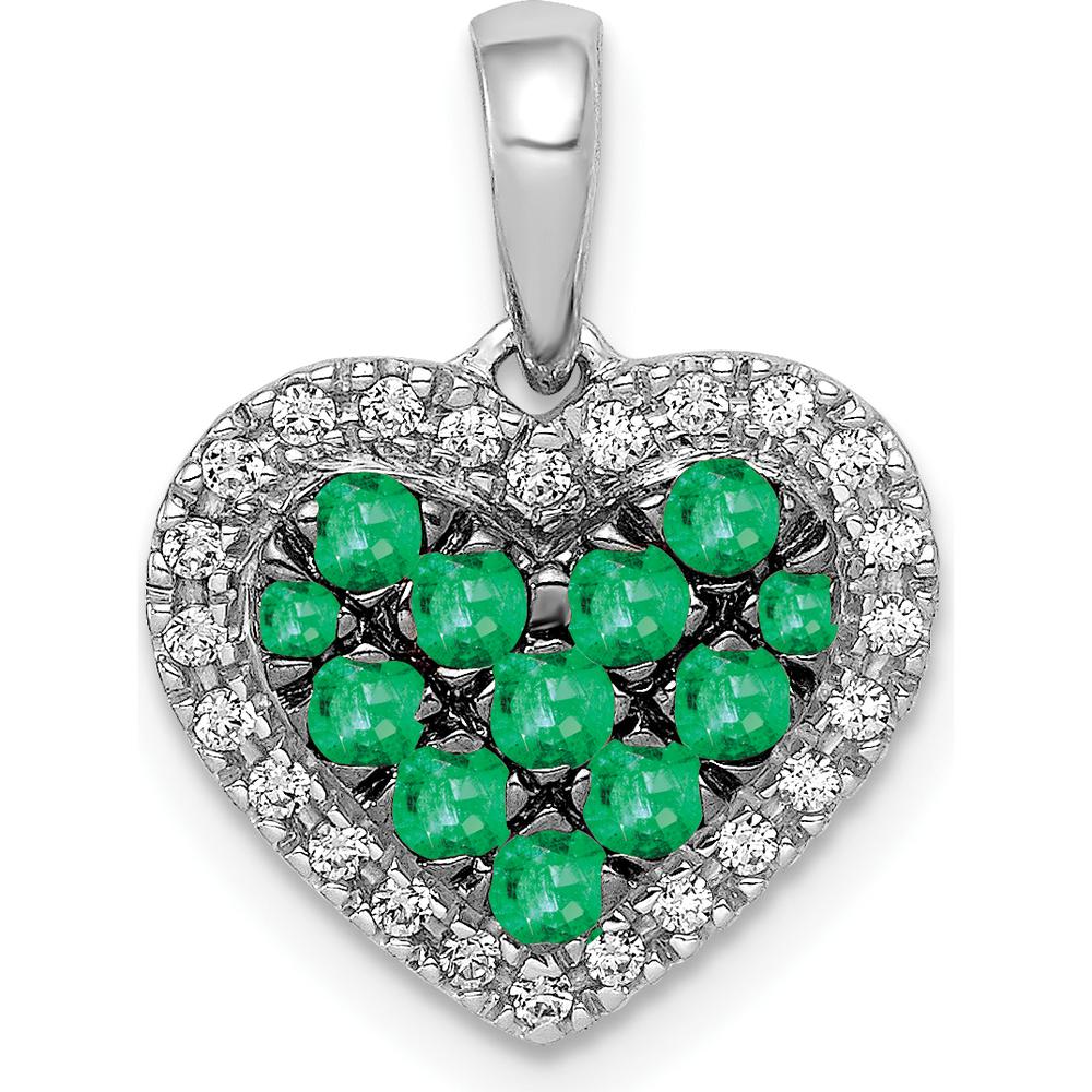 14K White Gold Heart Pendant with Round Emeralds and Diamond Accents - 0.033 Carat Emeralds, 0.005 Carat Diamonds by Monteluci Fine Jewelry