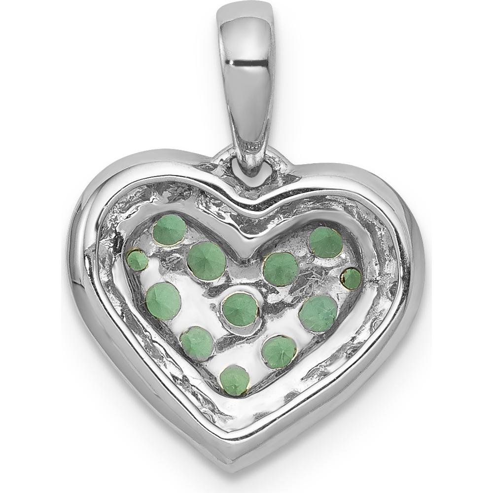 14K White Gold Heart Pendant with Round Emeralds and Diamond Accents - 0.033 Carat Emeralds, 0.005 Carat Diamonds by Monteluci Fine Jewelry