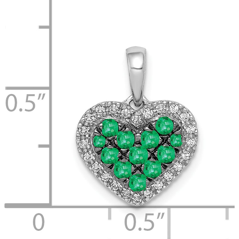 14K White Gold Heart Pendant with Round Emeralds and Diamond Accents - 0.033 Carat Emeralds, 0.005 Carat Diamonds by Monteluci Fine Jewelry