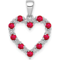14K White Gold Heart Pendant with Round Rubies and Diamonds - 0.05 Carat Ruby, 0.003 Carat Diamond Weight by Lumare Gioia