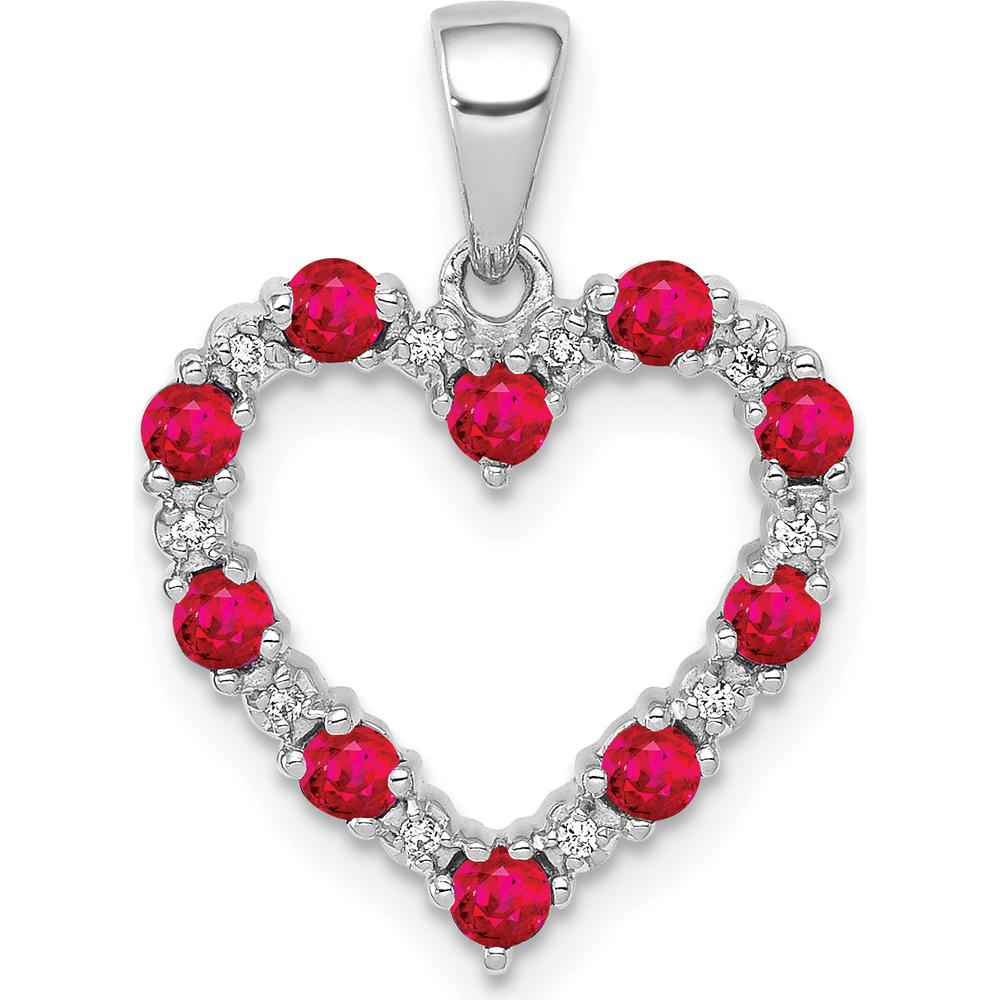 14K White Gold Heart Pendant with Round Rubies and Diamonds - 0.05 Carat Ruby, 0.003 Carat Diamond Weight by Lumare Gioia