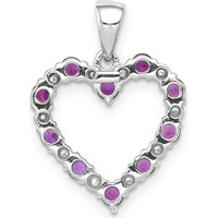 14K White Gold Heart Pendant with Round Rubies and Diamonds - 0.05 Carat Ruby, 0.003 Carat Diamond Weight by Lumare Gioia