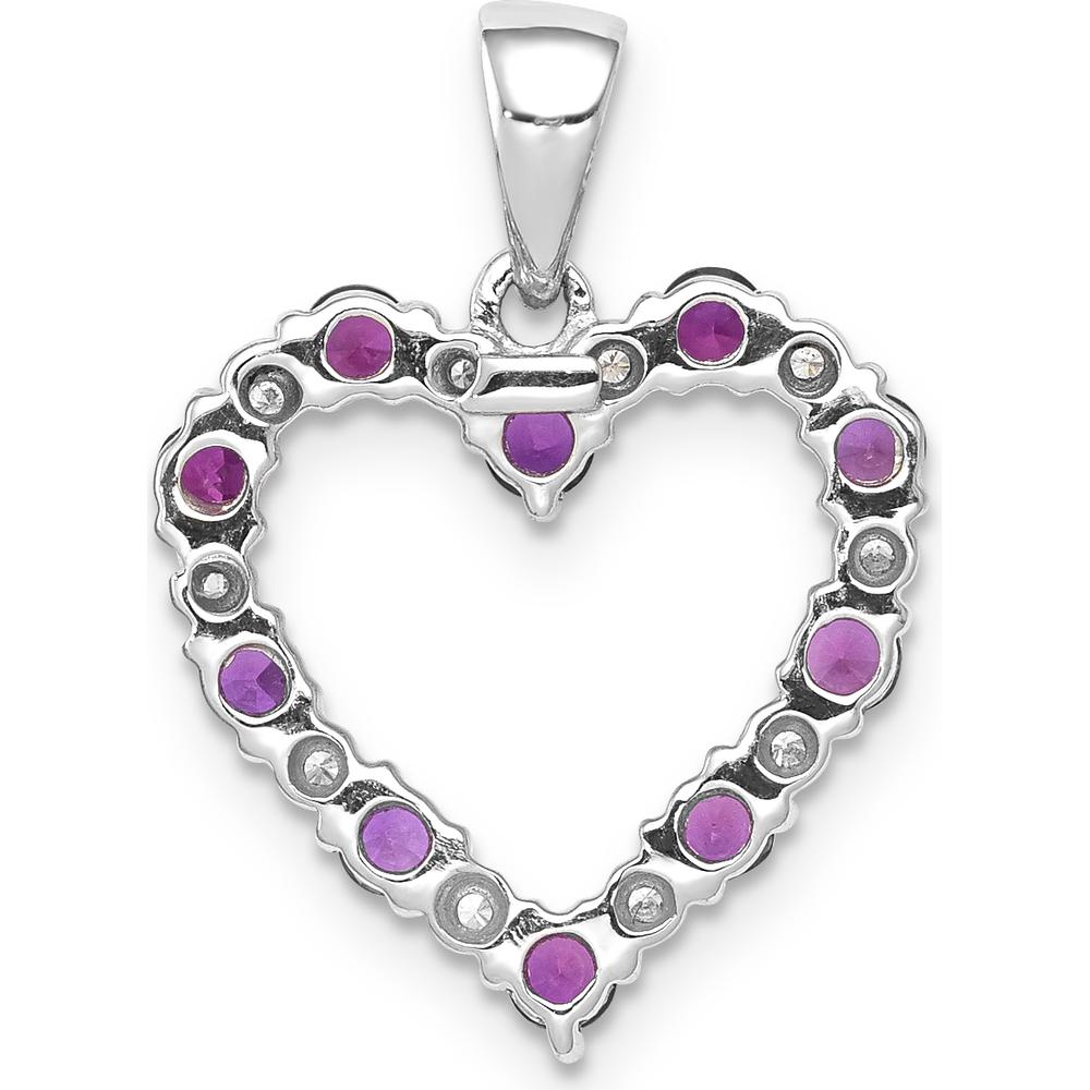 14K White Gold Heart Pendant with Round Rubies and Diamonds - 0.05 Carat Ruby, 0.003 Carat Diamond Weight by Lumare Gioia