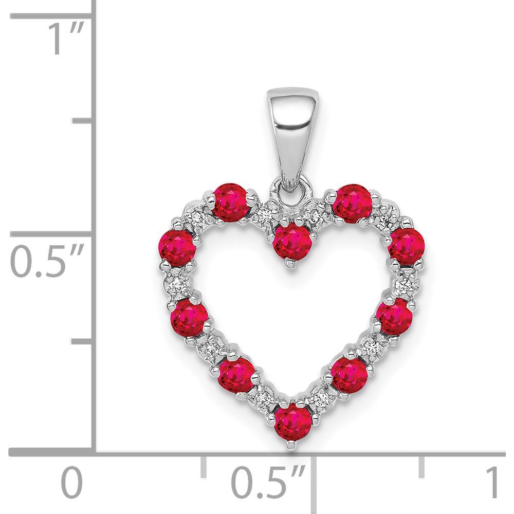 14K White Gold Heart Pendant with Round Rubies and Diamonds - 0.05 Carat Ruby, 0.003 Carat Diamond Weight by Lumare Gioia