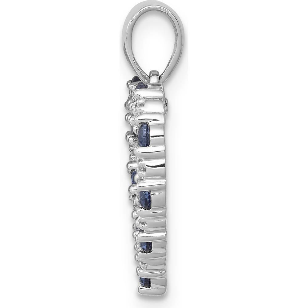 14K White Gold Heart Pendant with Round Sapphires and Diamonds - 0.05 Carat Total Sapphire Weight, 0.003 Carat Total Diamond Weight by Lumare Gioia