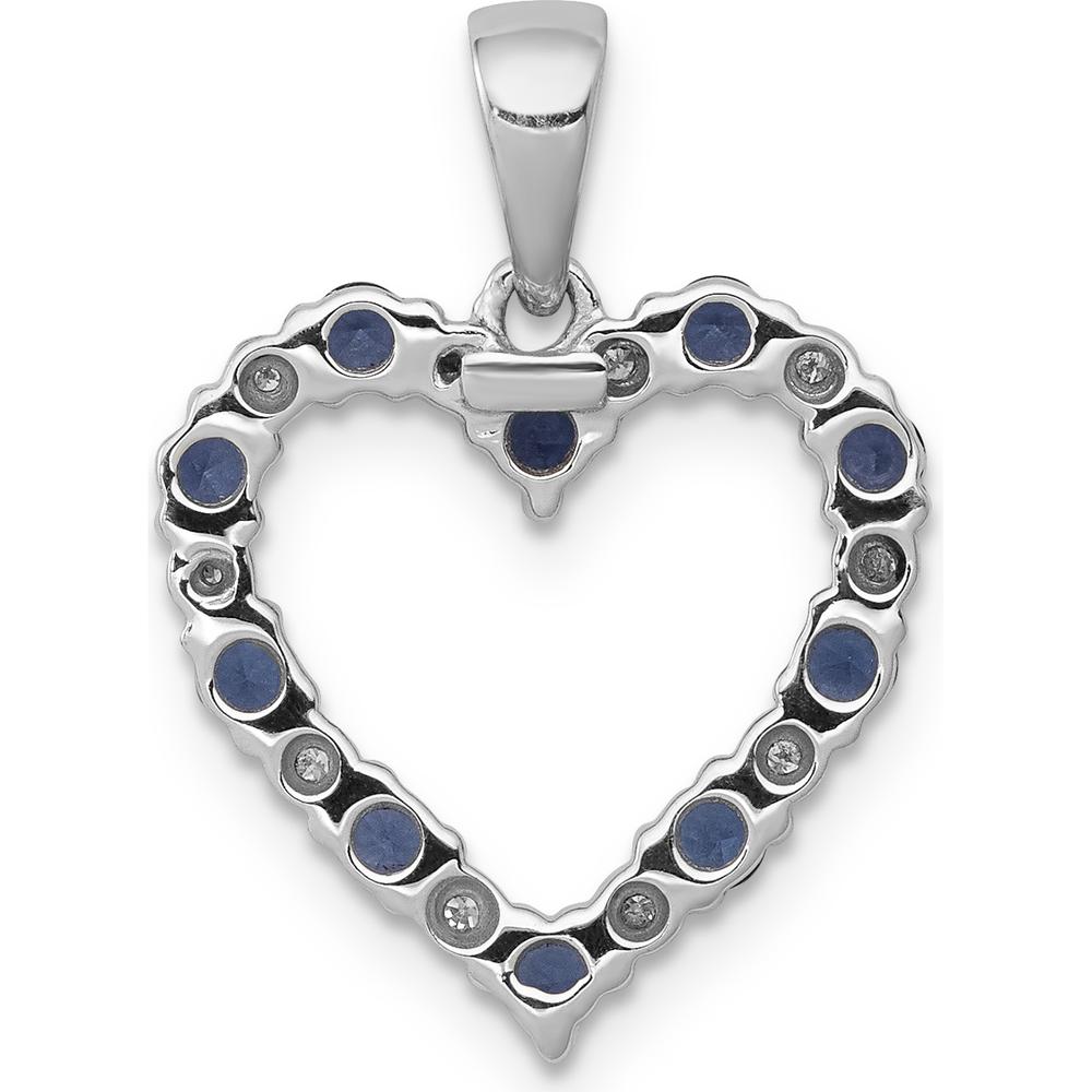 14K White Gold Heart Pendant with Round Sapphires and Diamonds - 0.05 Carat Total Sapphire Weight, 0.003 Carat Total Diamond Weight by Lumare Gioia