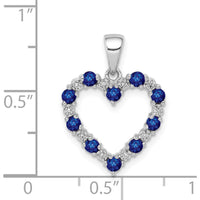 14K White Gold Heart Pendant with Round Sapphires and Diamonds - 0.05 Carat Total Sapphire Weight, 0.003 Carat Total Diamond Weight by Lumare Gioia