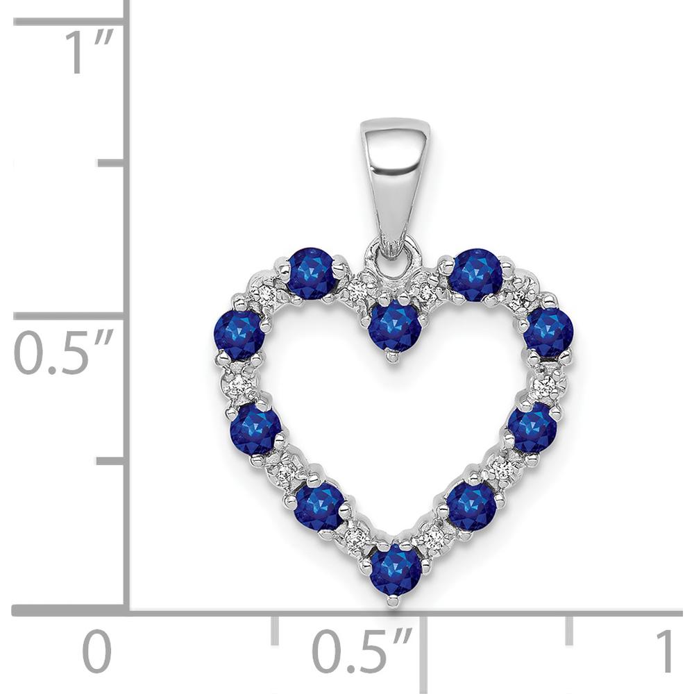 14K White Gold Heart Pendant with Round Sapphires and Diamonds - 0.05 Carat Total Sapphire Weight, 0.003 Carat Total Diamond Weight by Lumare Gioia